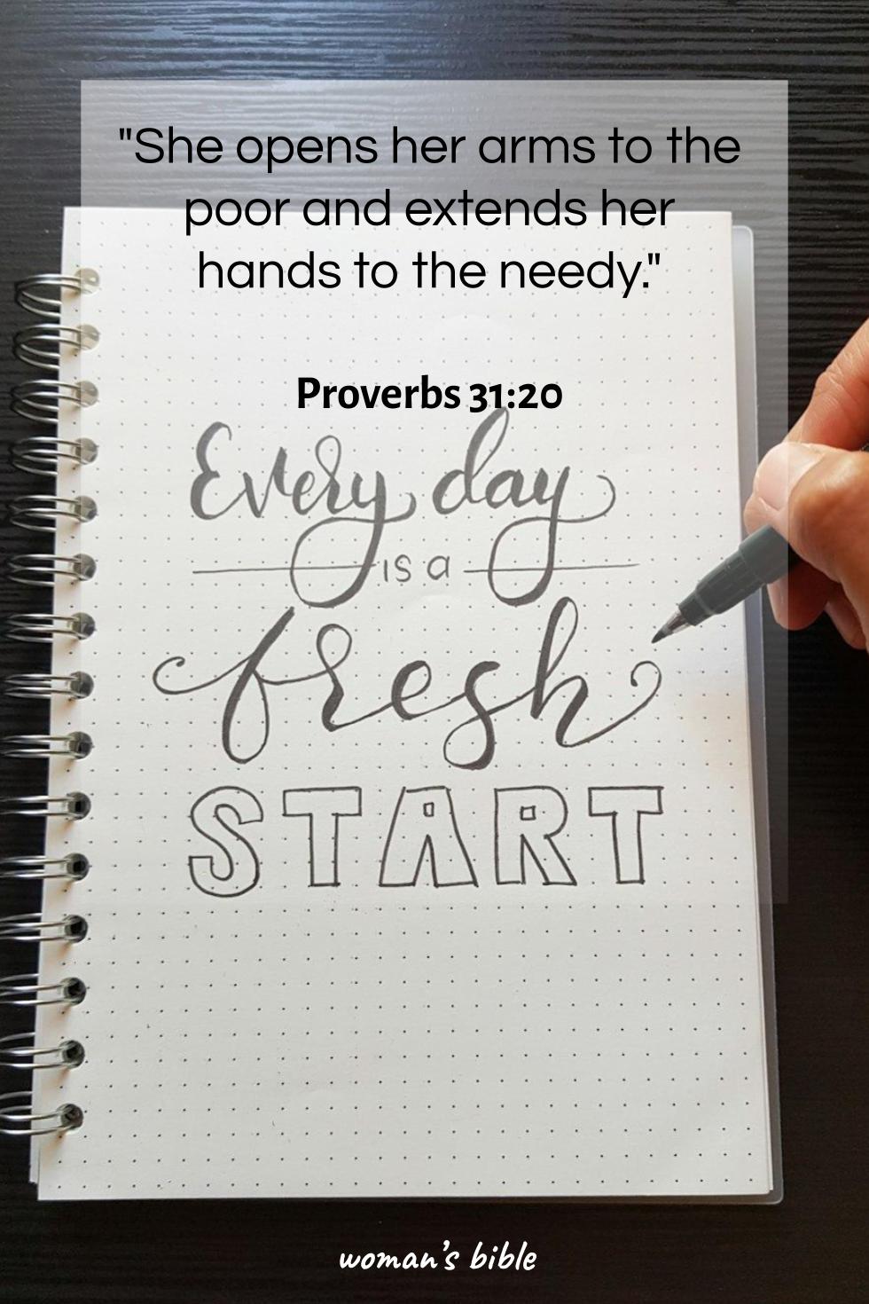daily verse for woman Saturday, June 14th, 2025 Proverbs 31:20