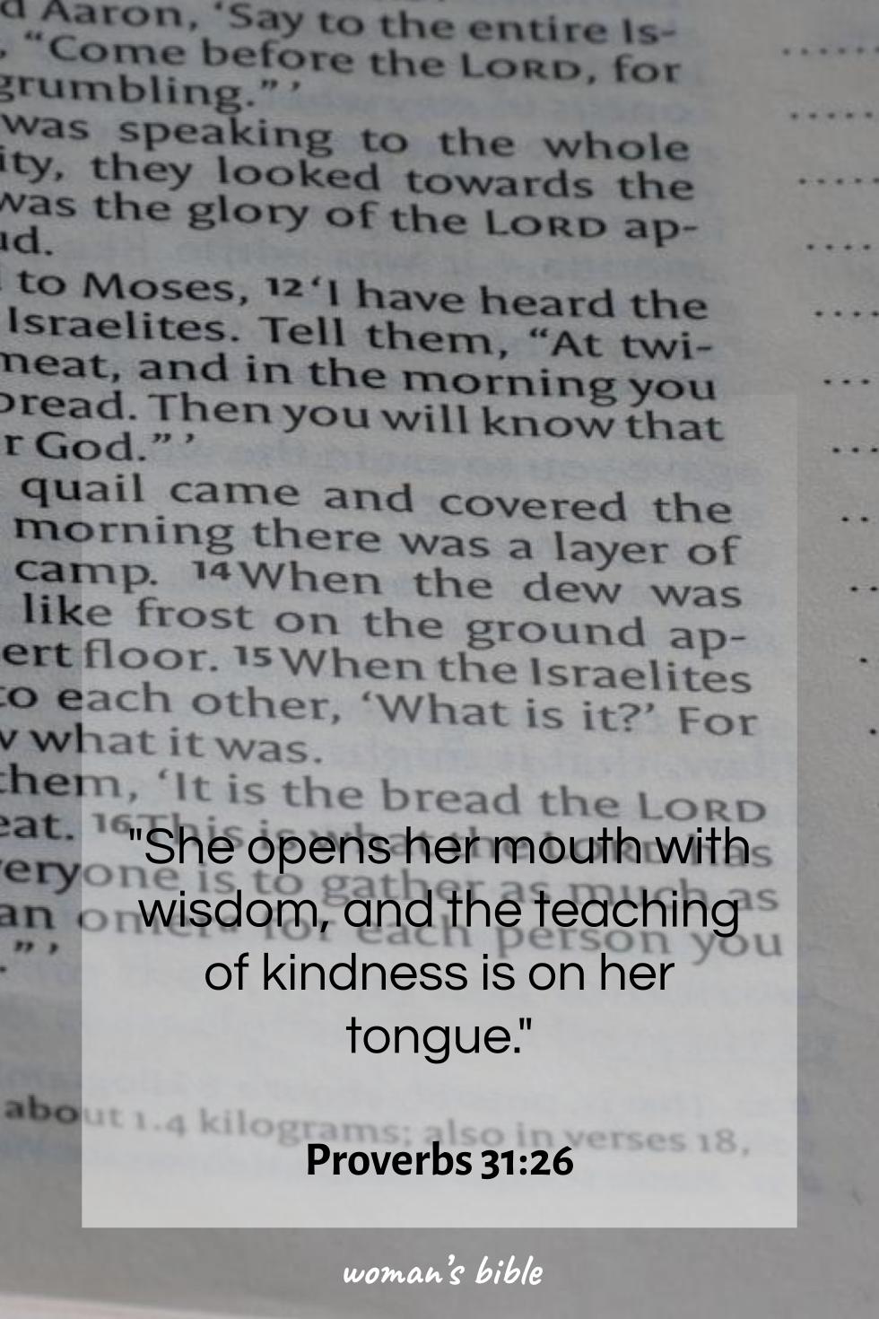 daily verse for woman Tuesday, April 14th, 2026 Proverbs 31:26